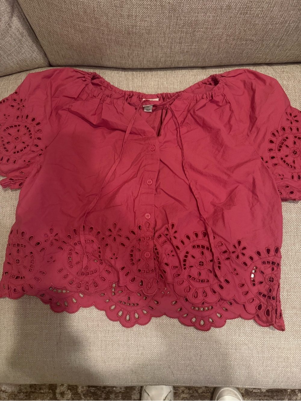 a new day Berry Pink Eyelet Peasant Blouse